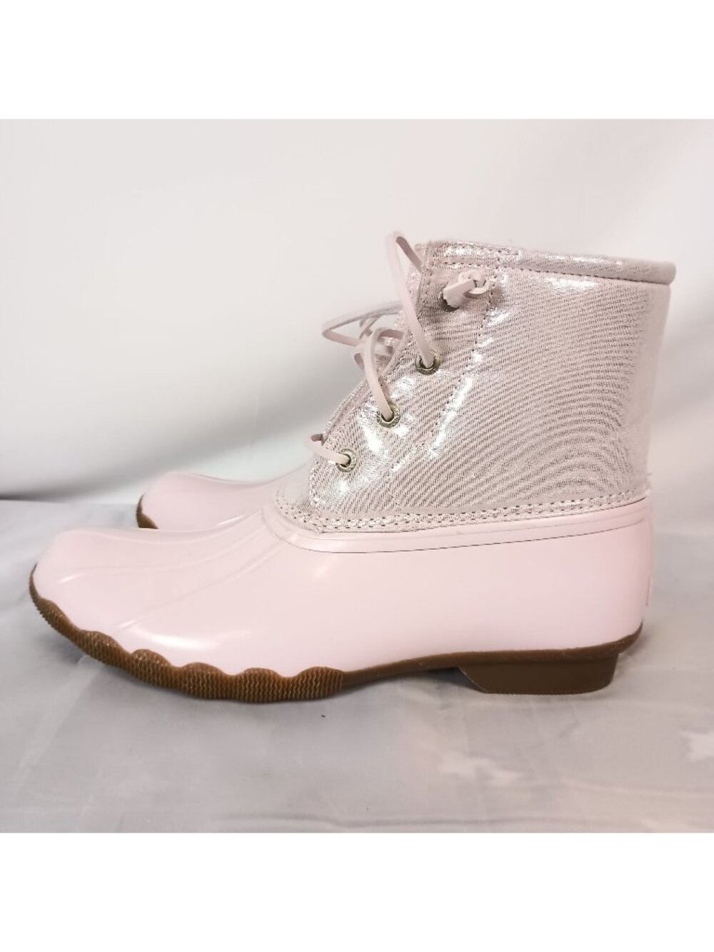 Sperry Saltwater Sparkle Rain Boots Pink Metallic Waterproof Women 6